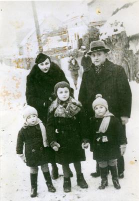 Jakob (left), his twin brother Phillip, sister Celia and their parents Leon and Sara, Bobrka, 1940