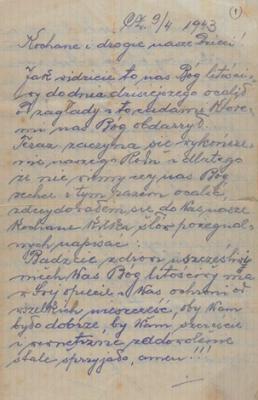 The parting letter that Zvi and Rivka Weisman sent their children, Lonek and Chaim Akiva in Eretz Israel on 9 April, 1943 from the Czortkow ghetto