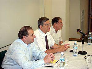 Left to right- Abraham Foxman, Avner Shalev and Prof. Yehuda Bauer during panel discussion