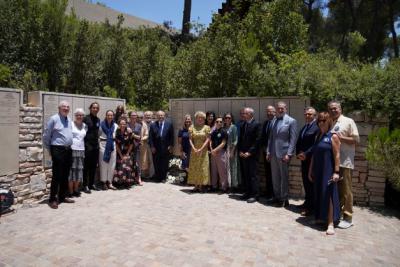 The Jampoler extended family by the Wall of Honor featuring Father Jozef Czapran&#039;s name in the Garden of the Righteous Among the Nations