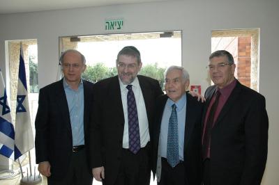 From left to right: Elie Horn, MK Rabbi Michael Melchior, David Feuerstein, and Avner Shalev