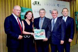 Yossie and Dana Hollander (donors) (left), Avner Shalev (Yad Vashem), Douglas Greenberg (Shoah Foundation), and Abraham Foxman (ADL) at the launch event in Los Angeles
