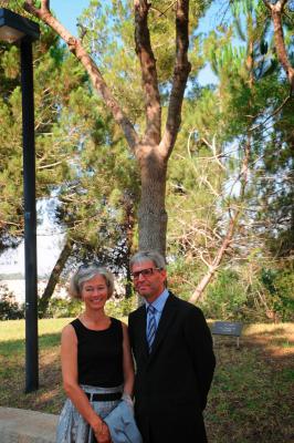 Danish Ambassador to Israel, Jesper Vahr, and his wife next to the tree planted in honor of the Danish