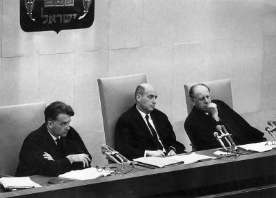 The Judges in the Eichmann Trial (L to R): Bejamin Halevi, Moshe Landau, Yitzhak Raveh