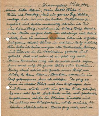 Brief von Kurt Dreyer an seine Familie im November 1942
