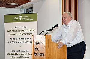 Mr. Joseph (Tommy) Lapid, Chairman of the Yad Vashem Council speaks during the ceremony