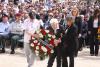 Haim Rosenthal and Pinchas Ben-Tsur of the International Organization of Jewish Fighters, Partisans and Concentration Camp Prisoners during the wreath-laying ceremony
