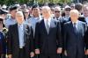 From right: President of the State of Israel Shimon Peres, Prime Minister of the State of Israel Binyamin Netanyahu and Chairman of the Yad Vashem Directorate Avner Shalev during the wreath-laying ceremony at Yad Vashem 