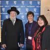 Rabbi Israel Meir Lau, Chairman of the Yad Vashem Council, pictured with Cynthia Wroclawski, Manager, Shoah Victims' Names Recovery Project and Sara Berkowitz, Head of Community Relations, Shoah Victims' Names Recovery Project at the 70 Days for 70 Years 