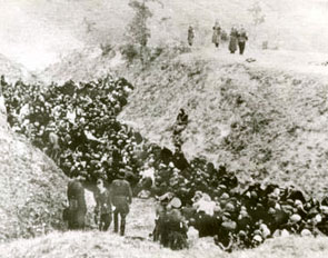 Zdołbunów, Poland  (today, Ukraine). Jews awaiting their execution by the  German police