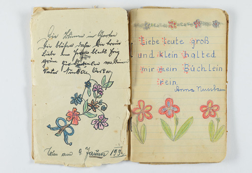 Poesiealbum, das Anna Nussbaum von Wien nach Irland mitnahm, mit der Widmung ihres Vaters