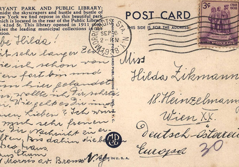 Postkarte aus New York von Hildas Freund Hans Sturm, September 1938