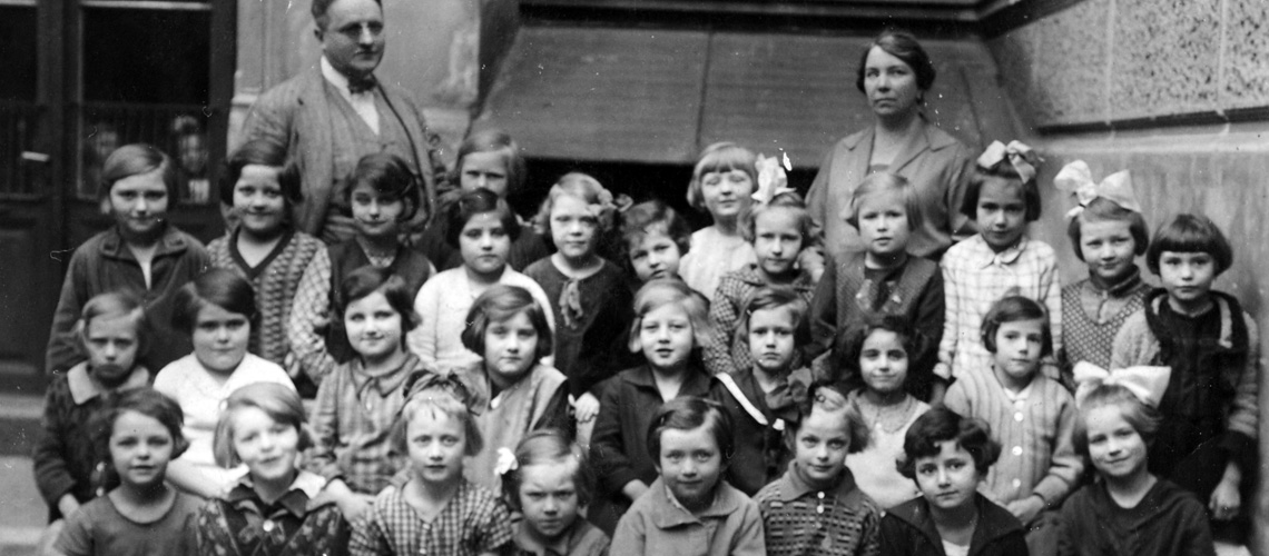 Felicia Beck with her first-grade classmates, Vienna
