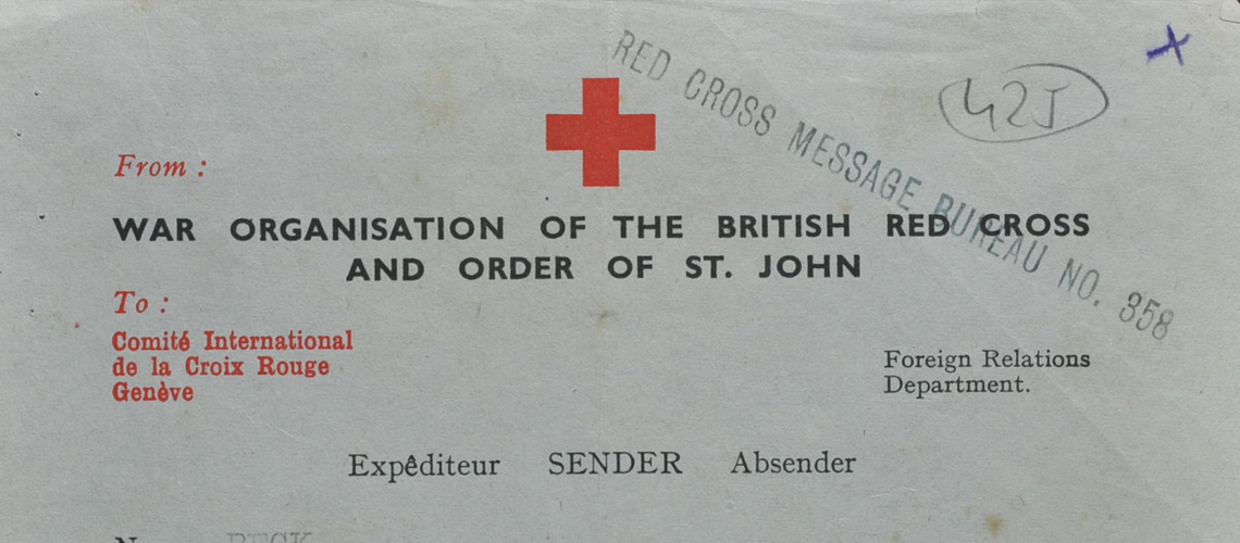Telegram that Felicia Beck sent via the Red Cross from England, to her mother Gabriele in Minsk