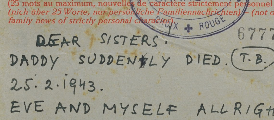 Message that Herbert Beck sent his sisters Margarete and Felicia, informing them of their father Robert's death. 