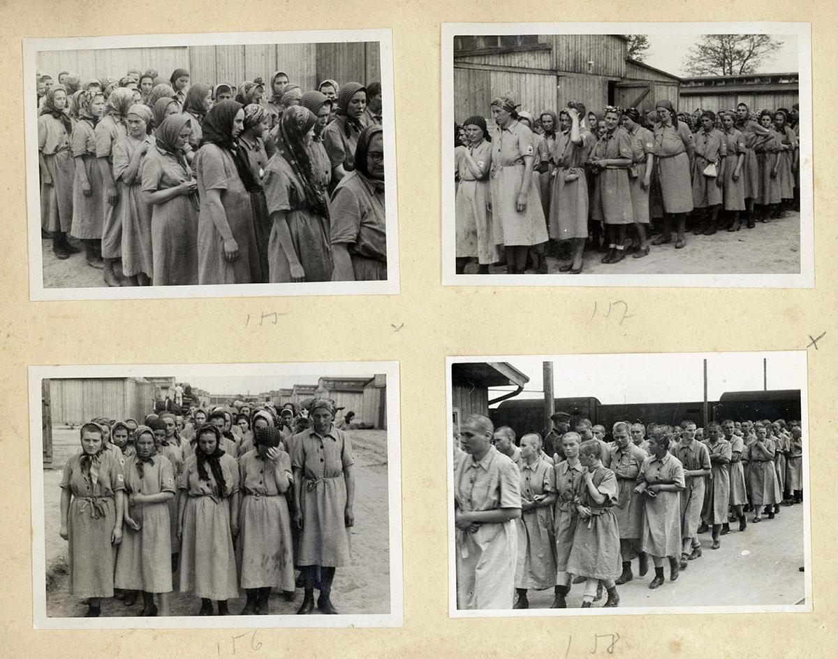 Women prisoners forced to stand in line outside the barracks
