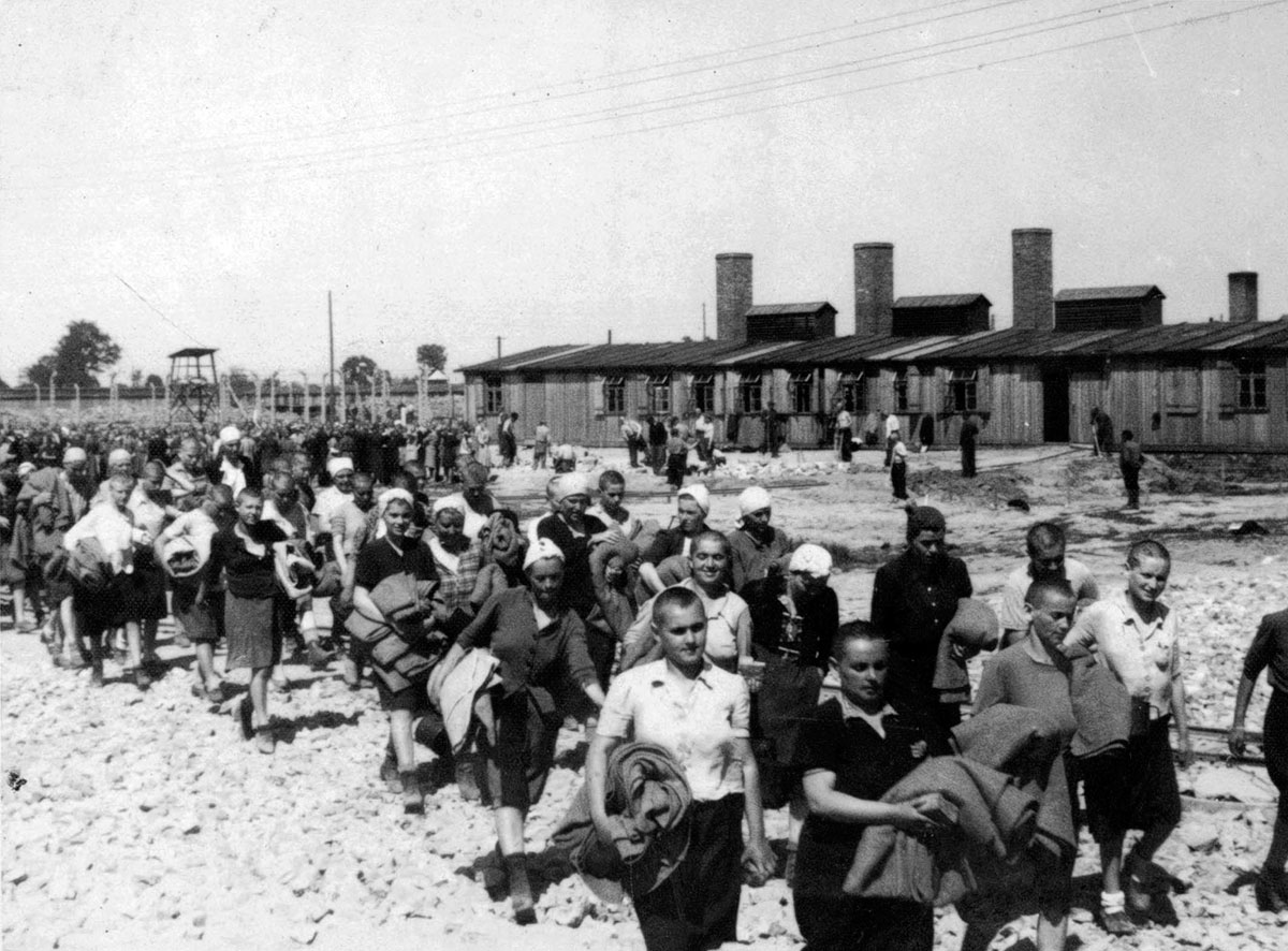 Women prisoners on the way to their barracks