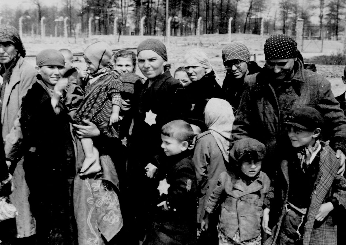 Jewish women and children forced to walk towards the gas chambers