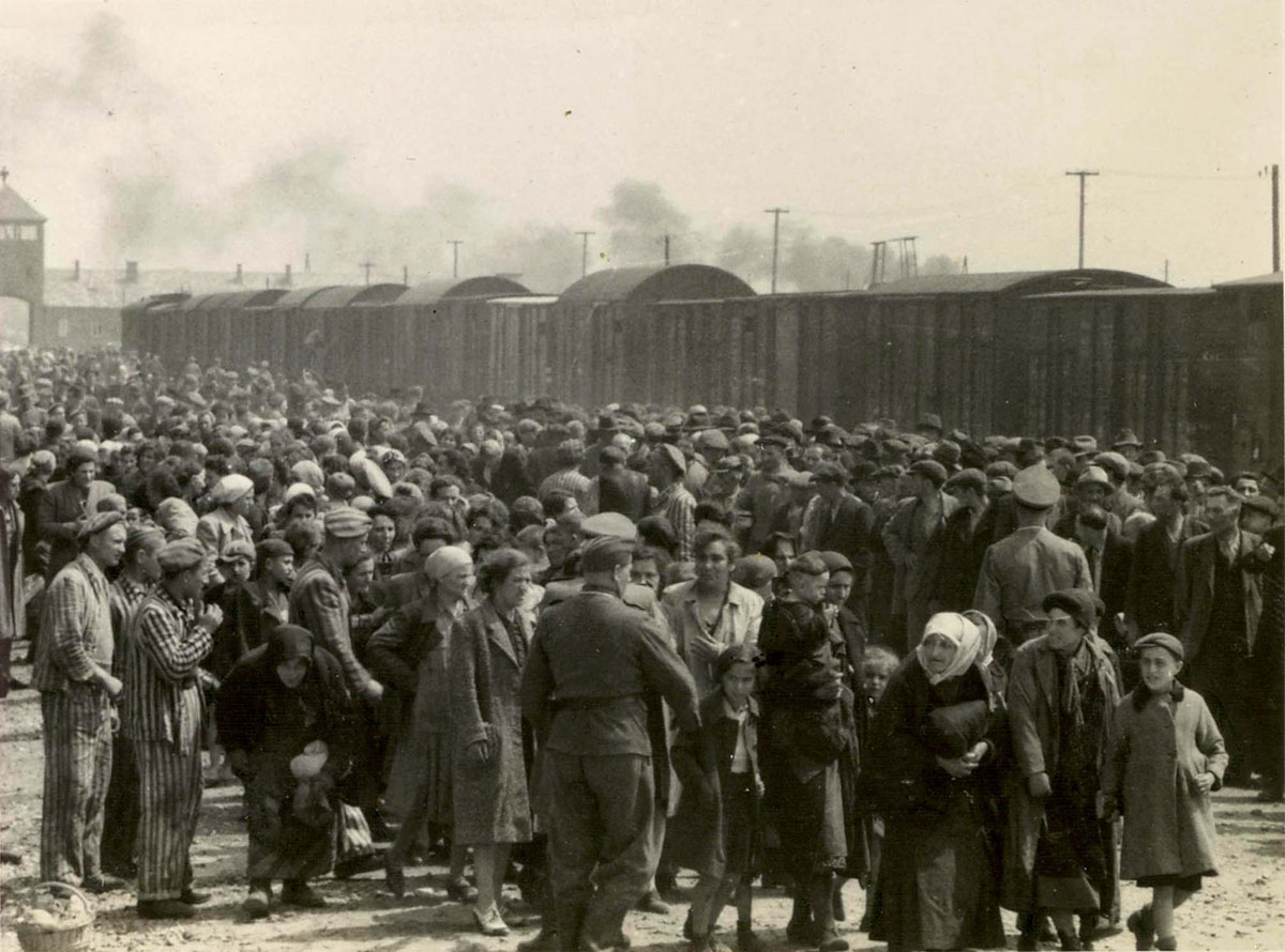 Los hombres de las SS separan a los prisioneros en dos grupos