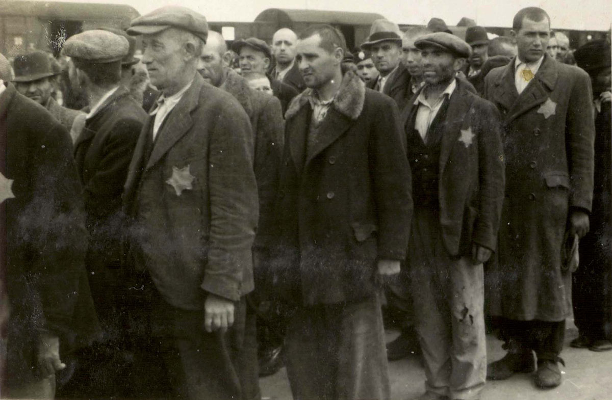 Jews forced to stand in line before the beginning of the selection
