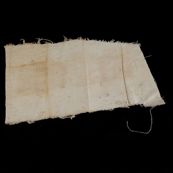Remnant of the 'Maccabi' flag cut into twelve parts before the deportation of the Hachshara (training farm) participants to Auschwitz