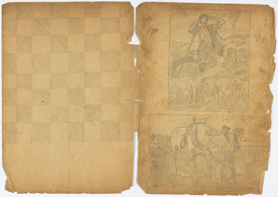 לוח משבצות למשחק שחמט מתוך מחברת הציורים שצייר הילד קובה יגד במסתור