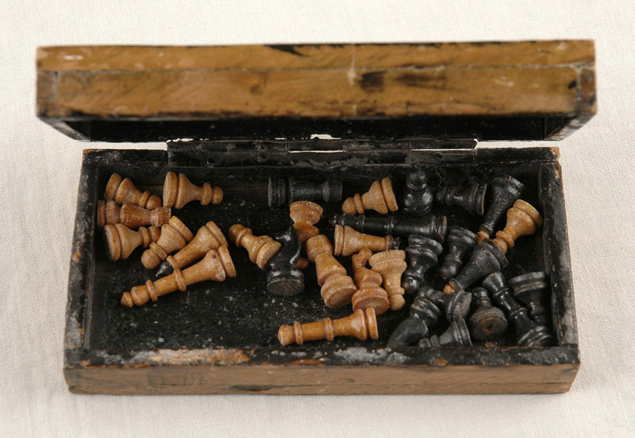 A chess set made by Yisrael & Yitzhak Roth and Aryeh Klein in the detainment camp in Cyprus 