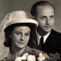 Shalom Leser and Lola Warschawsky on their wedding day, Cracow, 1948