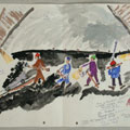 ציור שצייר זנק המתאר את עבודת האסירים בתוך המכרות