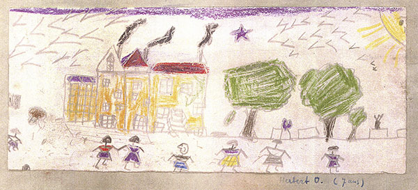 ציור של אהוד לב מתקופת שהותו במסתור בבית הילדים בשאבאן בתקופת השואה, לאחר שהועבר לשם ממחנה המעצר גירס