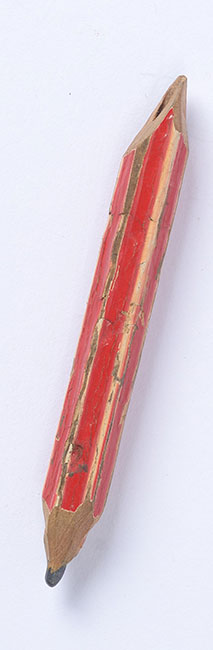 Berta school received this pencil from her classmates in the Christian school that she attended, to mark the holiday of Saint Barbara