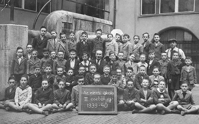 3rd grade students in an Orthodox elementary school, Budapest, Hungary, 1940