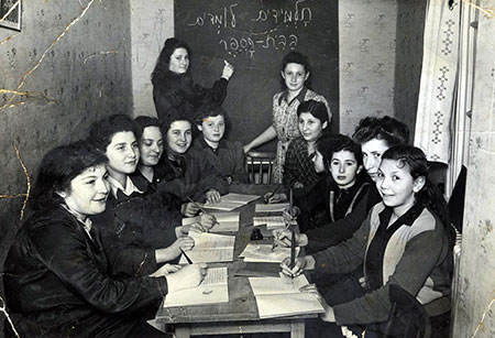 Girls studying at a Hebrew language school, Sweden, 1946