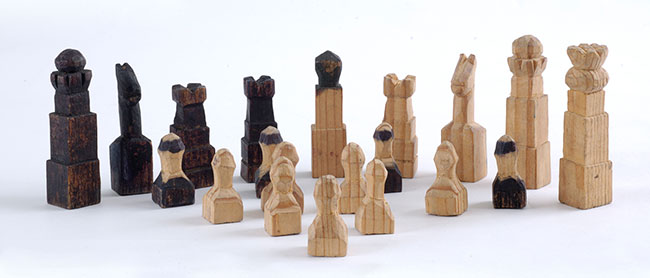 Chess pieces that Zigmund Stern carved while in hiding in Slovakia, 1944