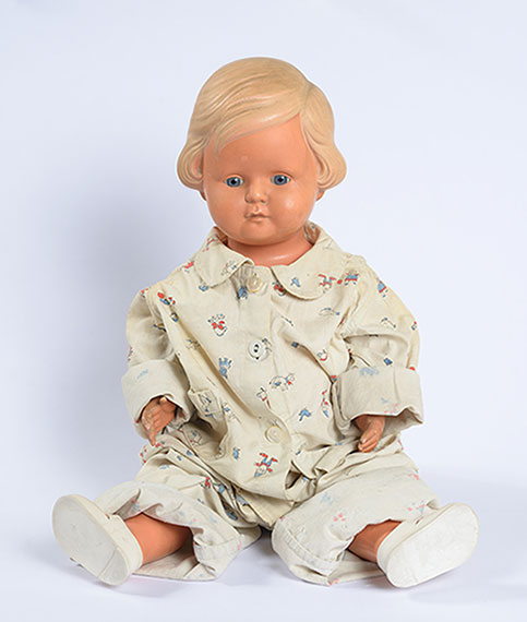 Lore Stern's doll Inge, dressed in the pajamas Lore wore when she went into hiding during Kristallnacht