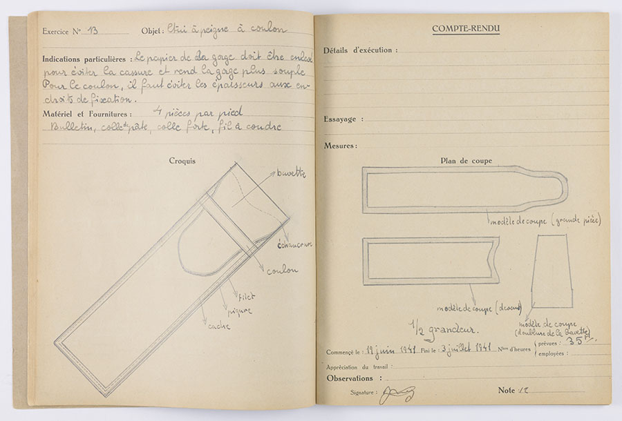 Stephan Lewy's notebook of sketches from the leather workshop run by Leon König in Chabannes