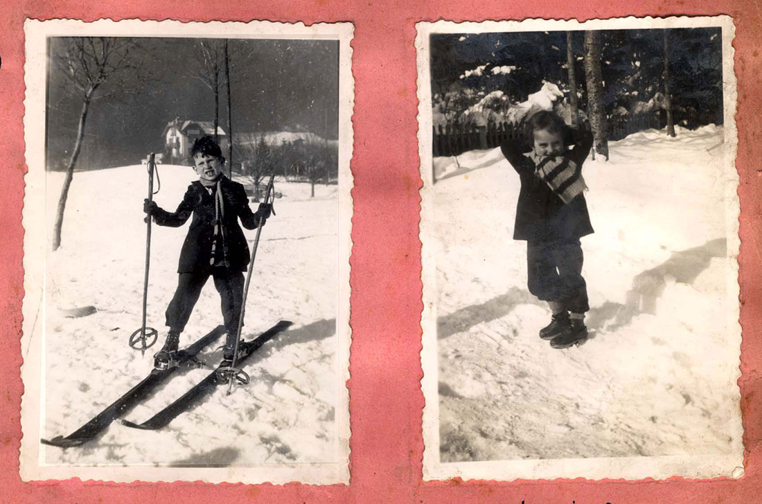 ילדי בית הילדים בשאמוני גולשים בשלג, חורף 1944-1943. הילדים שחיו בזהות בדויה קיבלו שעורי גלישה ונהגו להחליק על השלג