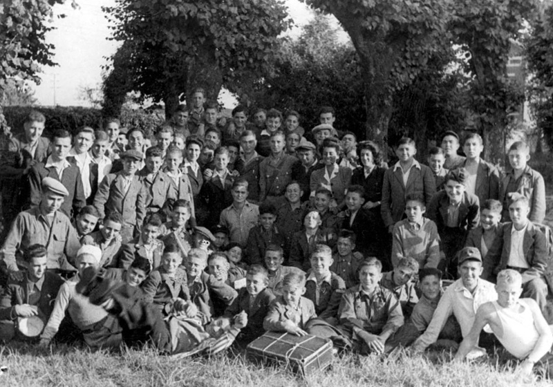 "Buchenwald boys" and staff members at the children's home in Ambloy, France, 1945