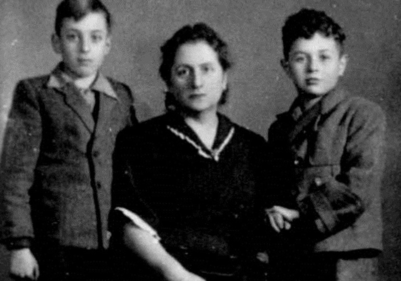 Dr. Nechama Geller, Director of the children's home in Zabrze, with Alfred Mazeh (from left) and Avigdor-Witek Baranowitc, January 1948