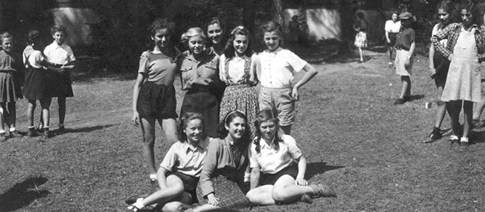 Child survivors during their daytime activity in the Bnei Akiva dormitories. Bratislava, 1946