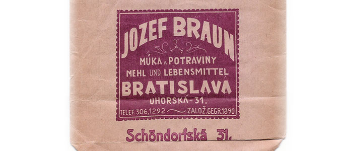 The logo of the Braun family’s grocery store, Braun Flower. Bratislava, before the war