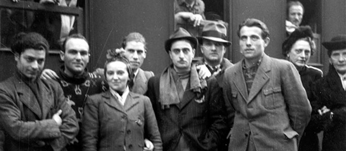 Holocaust survivors in Bratislava about to board a train for Vienna