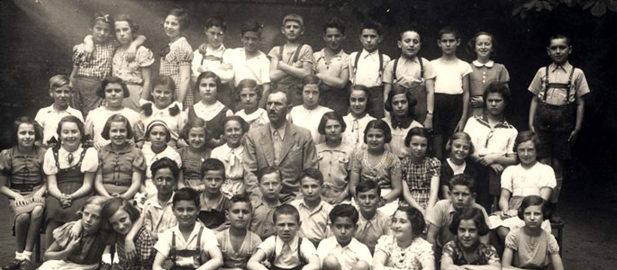 Bratislava, a group of pupils and their teacher, 1936-1937
