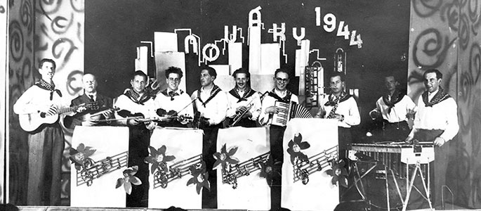 The camp orchestra during a festive event, 1944