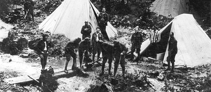 A forced labor company of the Sixth Slovak Brigade, next to some tents