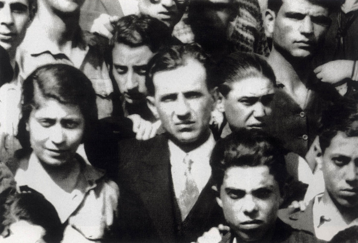 Leon Kamhi with members of the HaTehiya youth movement, 1930