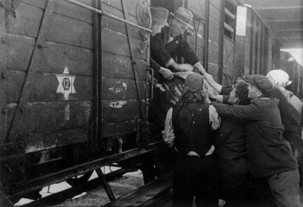 Jews board trains bound for Treblinka, Skopje, March 1943