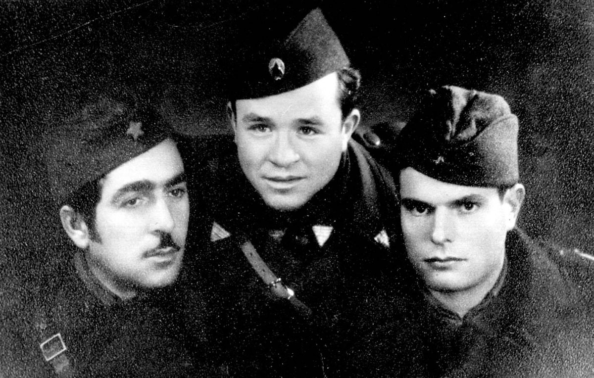 Jewish partisans, Monastir, left to right: Victor Meshulam, Leiki Alba, Russo