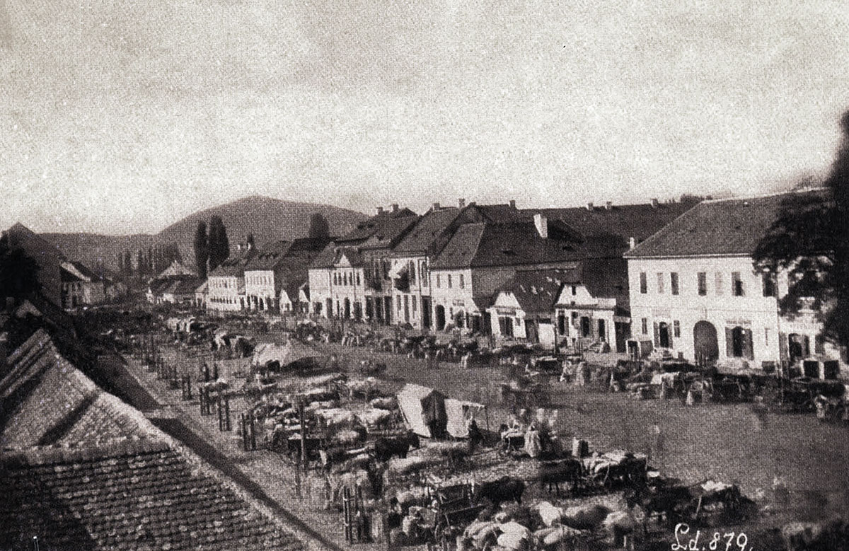 The main street and market square in Munkács, 1879