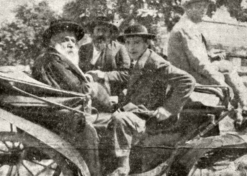 The Rebbe from Munkács, with escorts at a Czech resort, c. early 20th century